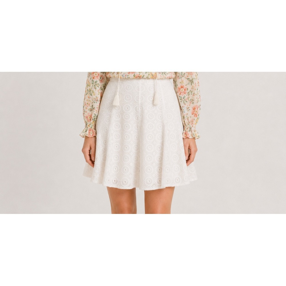 Cabi Skirt White Eyelet Lace Lined Whimsy Fairy Summer Resort Wear SZ Large - Picture 9 of 9